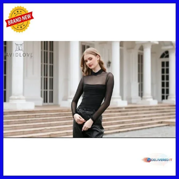 Long Sleeve Bodysuit Shapewear Mesh Turtleneck Going Out Top - Picture 7 of 8